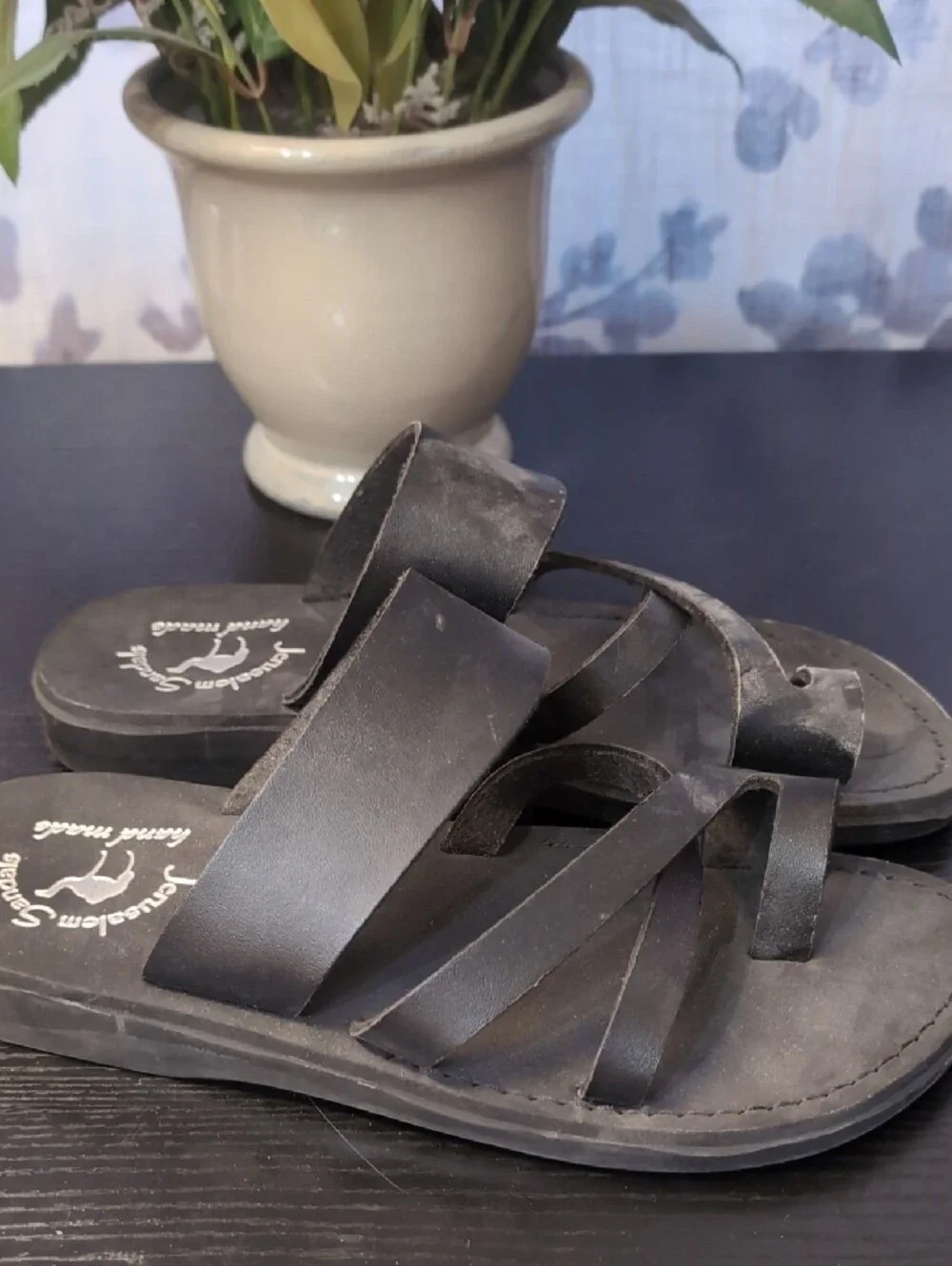 Men's Black Leather Slide Sandals